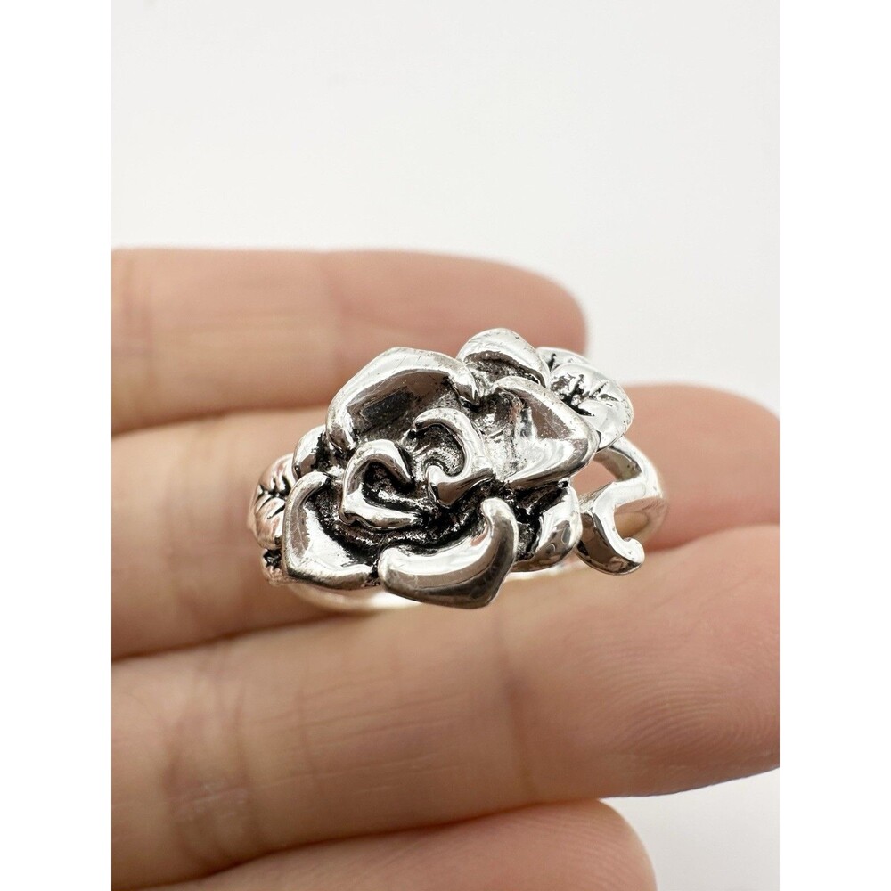 Sterling Silver 3D Rose Flower Ring Size 8.25